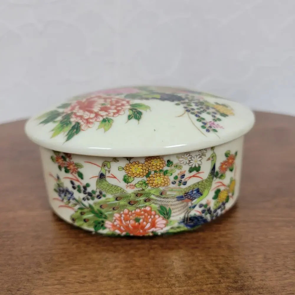 Vintage Andrea by Sadek Peacock Trinket Jewelery Box with Lid Made‎ in Japan